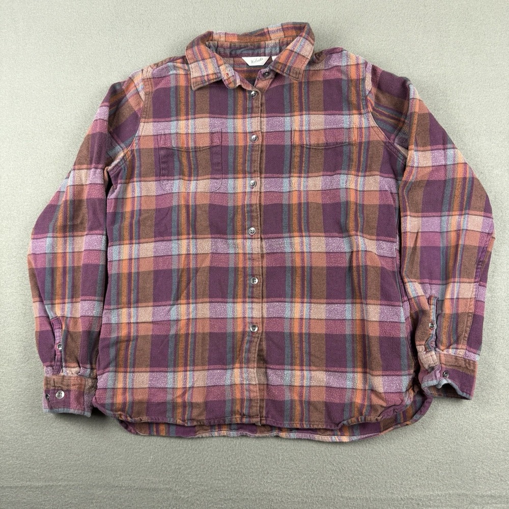 Woolrich Plaid Shirt Women's Size Medium Burgundy Plaid Flannel Long Sleeve‎